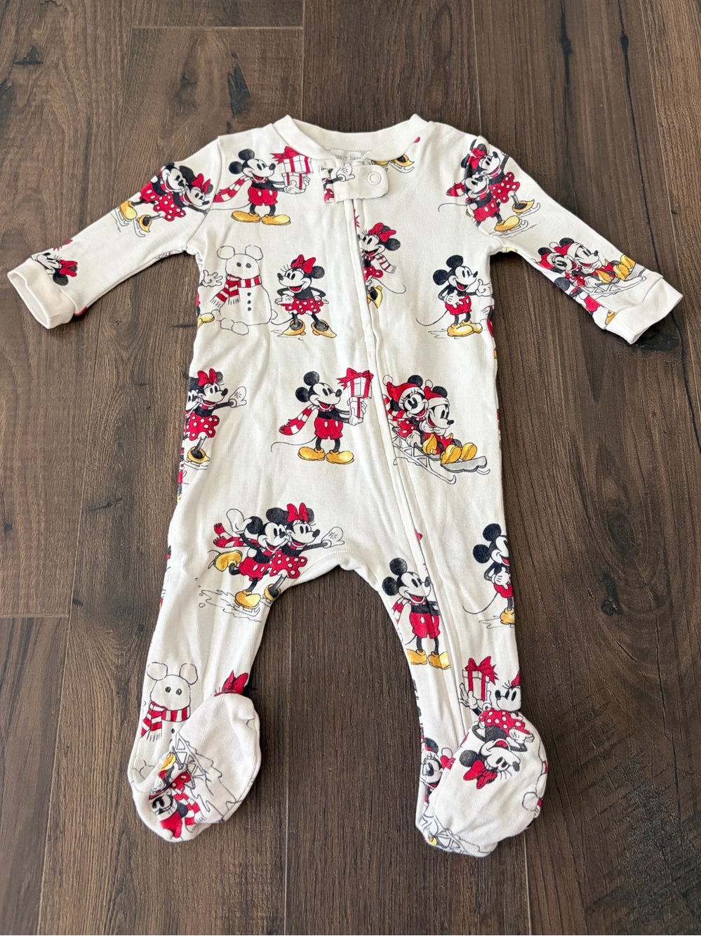Pottery Barn Kids Minnie & Mickey Footed One-Piece Pajamas - White, Red, Yellow